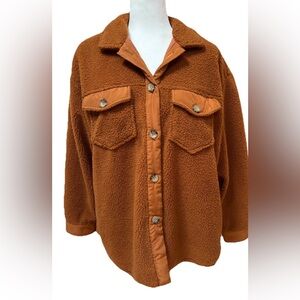 Staccato Brown Sherpa Teddy Button Front Shirt Shacket Women’s Size Medium